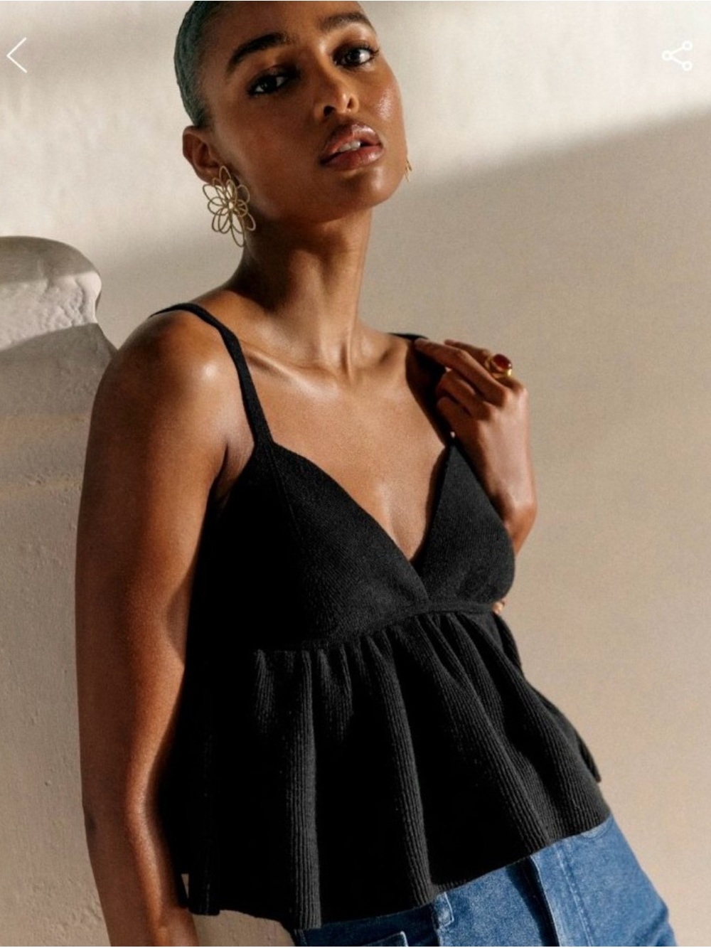 Sézane Palerme Knit Top Black XS Ribbed Peplum Sweater Tank